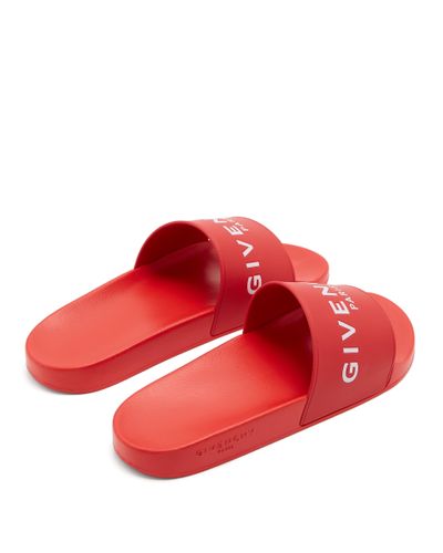 Givenchy Logo Rubber Slides in Red for 