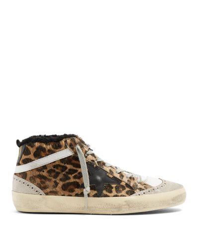 Golden Goose Goose Mid Star Leopard-print Shearling-lined Trainers - Lyst