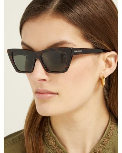 Saint Laurent Mica Tortoiseshell Cat Eye Sunglasses - Lyst