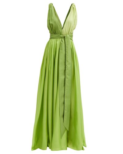 Kalita Adonis V Neck Silk Habotai Maxi Dress In Green Lyst