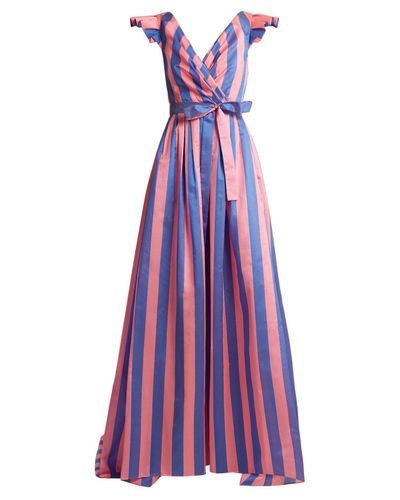 Synthetic Striped Frilled-sleeve Gown ...