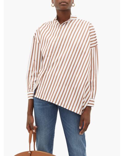Totême Noma Asymmetric Striped Cotton-poplin Shirt in Brown 