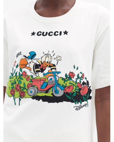 Gucci レディース ホワイト X Disney ドナルドダック コットンtシャツ