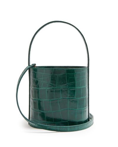 STAUD Bissett Crocodile Effect Leather Bucket Bag in Green | Lyst UK