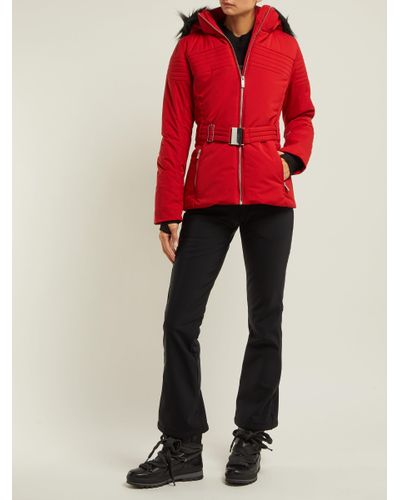 red puffer ski jacket