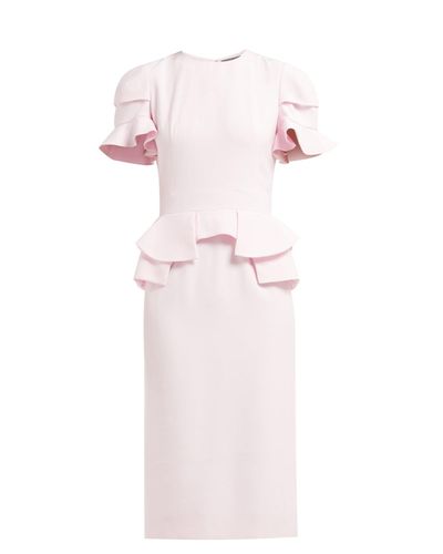 Alexander McQueen Ruffle Detail Midi Dress in Light Pink (Pink) - Lyst