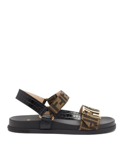 fendi promenade ff flat leather sandals