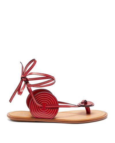 Loewe Disc Wraparound Leather Sandals in Red - Lyst