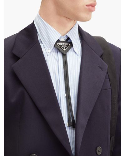 Prada Logo-plaque Saffiano-leather Bolo Tie in Black for Men - Lyst