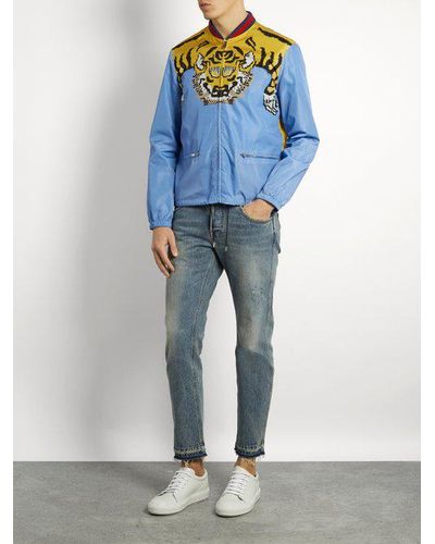 gucci tiger print shell bomber jacket