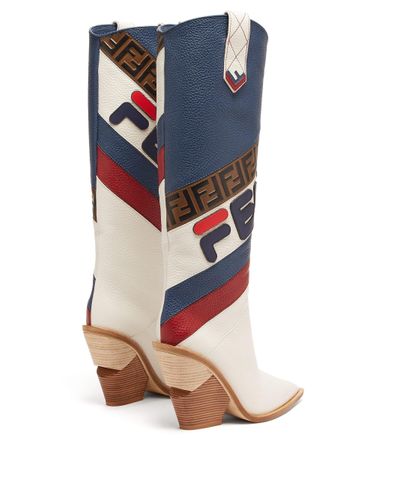 Fendi Mania Leather Knee-high Boots in Blue | Lyst