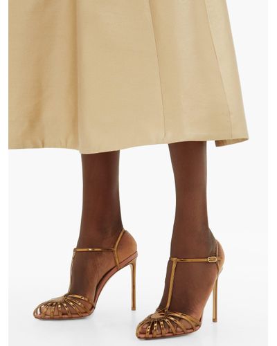 Francesco Russo Caged T-bar Metallic-leather Sandals - Lyst