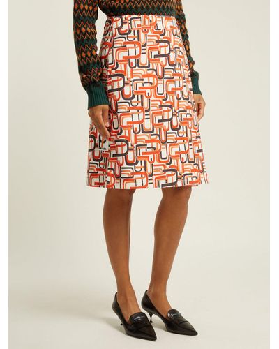 Prada U Print Wrap Style Cotton Skirt in Orange Print (Orange) - Lyst