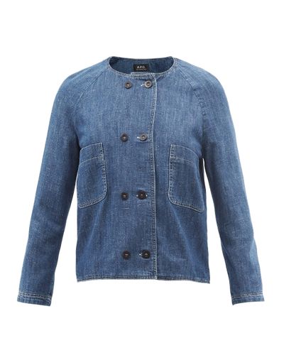 APC レディース ブルー マディ ノーカラー デニムジャケット APC レディース ブルー マディ ノーカラー デニムジャケット