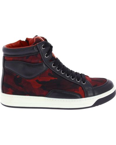 Prada Red Leather Hi Top Sneakers - Lyst