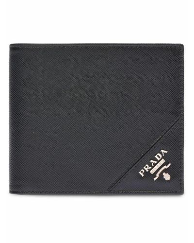 Prada Leather Wallet in Black for Men - Lyst