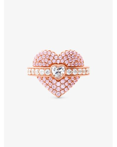 Michael Kors 14k Rose-gold Plated Sterling Silver Pavé Heart Ring 