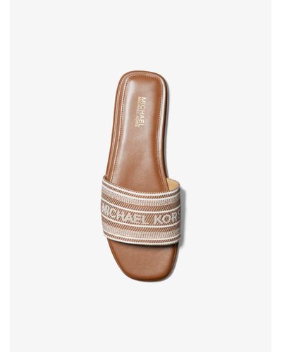 Michael Kors Cotton Sadler Striped Logo Jacquard Slide Sandal in Brown ...