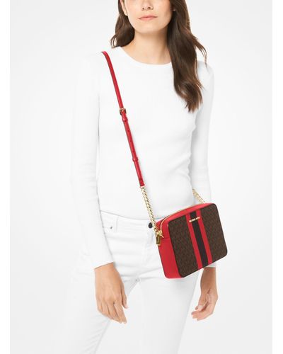 jet set medium logo stripe crossbody bag