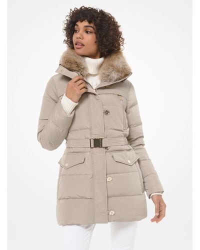 Michael Kors Faux Fur-trim Quilted Tech Belted Puffer Coat in 