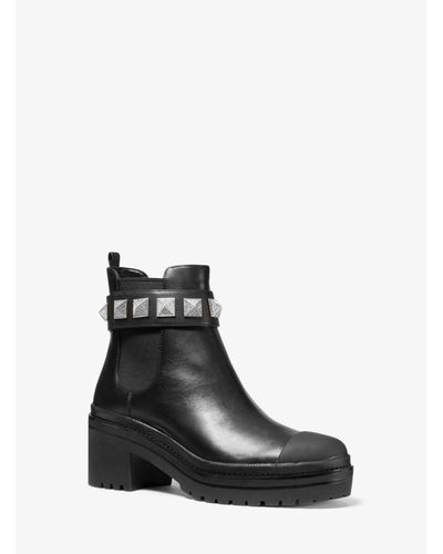 haskell studded leather and logo combat boot