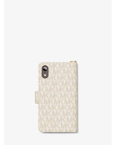Michael Kors Logo Stripe Wristlet Folio Case For Iphone Xr in Natural | Lyst