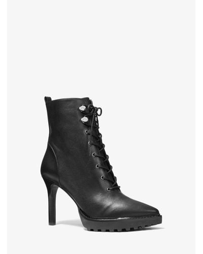 Michael Kors Kyle Leather Lace-up Boot in Black | Lyst