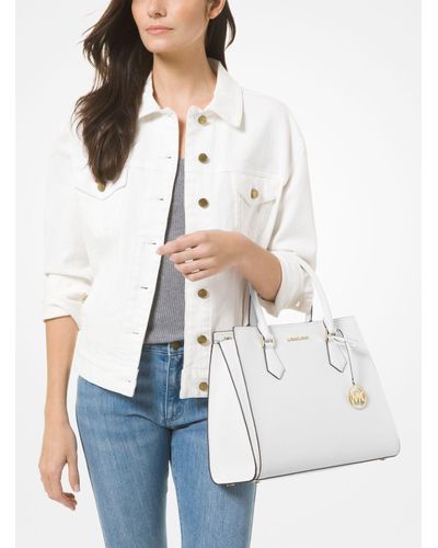 Michael Kors Hope Large Saffiano Leather Satchel in White - Lyst