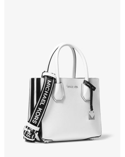 Michael Kors Borsa a tracolla Mercer media a fisarmonica in pelle con  fettuccia con logo da donna di colore bianco