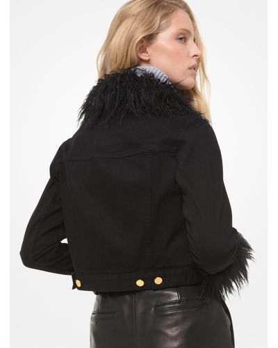 michael michael kors faux fur trim denim jacket