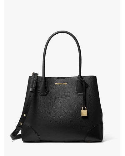 Mk borsa tote mercer gallery media in pelle martellata - nero (nero) -  michael kors - Stileo.it