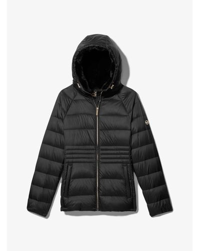 fur lined quilted nylon puffer jacket