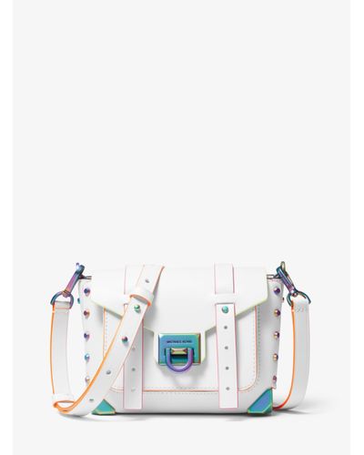 Michael Kors Manhattan Small Leather Satchel in White (Black) | Lyst