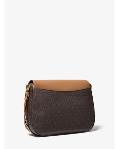 Michael Kors Bedford Legacy Large Logo And Pebbled Leather Crossbody Bag in Brown - Lyst