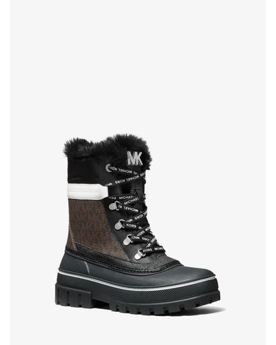 Michael Kors Ozzie Logo Faux-fur Lined Snow Boot in Brown | Lyst