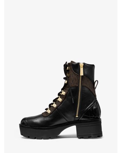 michael michael kors khloe leather and logo combat boot