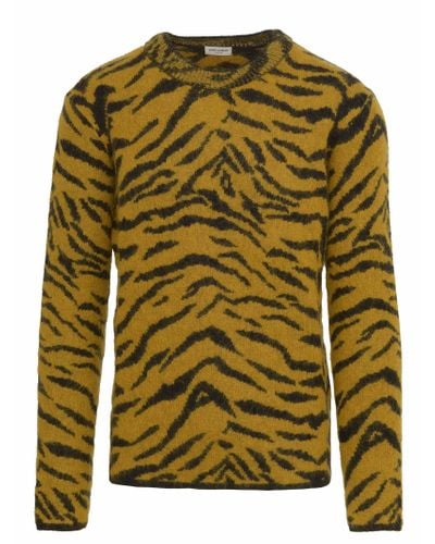 Saint Laurent Yellow And Black Regular-fit Sweater In Wool And Mohair ...