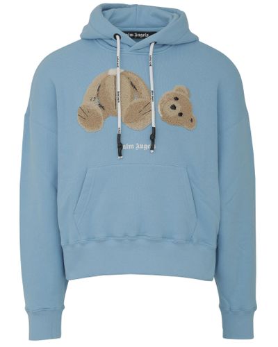 Palm Angels Cotton Ripped-teddy-bear-embroidered Hoodie in Blue for Men ...