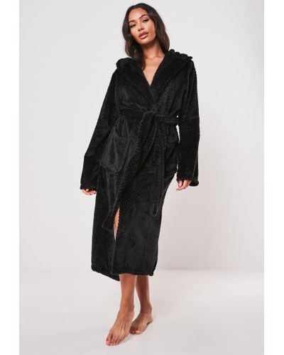 Long black fluffy dressing gown Clearance