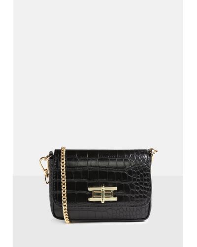 Missguided - Black Croc Double Ring Chain Bag | Chain bags 