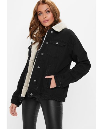 borg lined denim jacket black