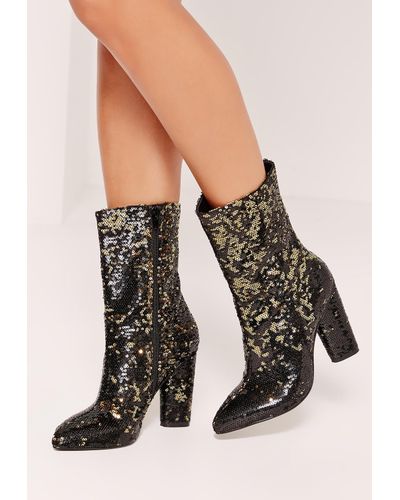 gold over the knee sequin sock boot