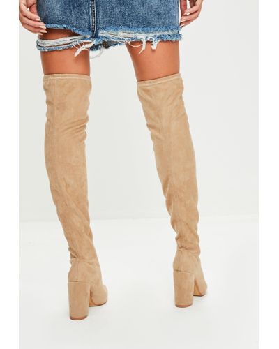 nude suede knee high boots