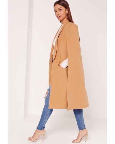 Missguided Faux Wool Cape Coat Camel - Lyst