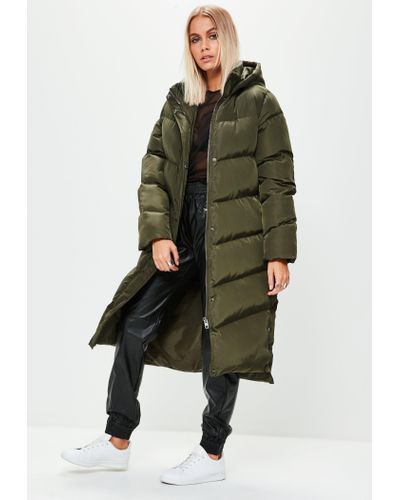 longline puffer jacket khaki