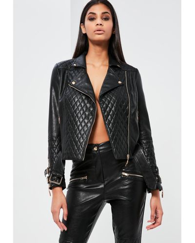 Missguided Peace + Love Black Faux Leather Quilted Biker Jacket - Lyst