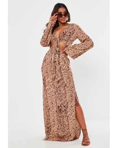 Missguided Synthetic Brown Zebra Print Maxi Skirt - Lyst
