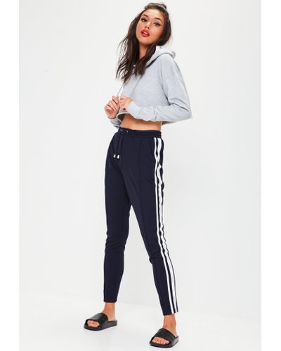 2019 drawstring striped zipper decorated slim pants