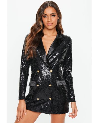Missguided Synthetic Petite Black Sequin Blazer Dress - Lyst