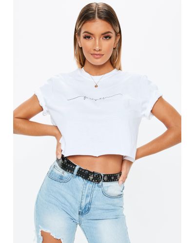 Lyst - Missguided White Forever Slogan Cropped T Shirt in White